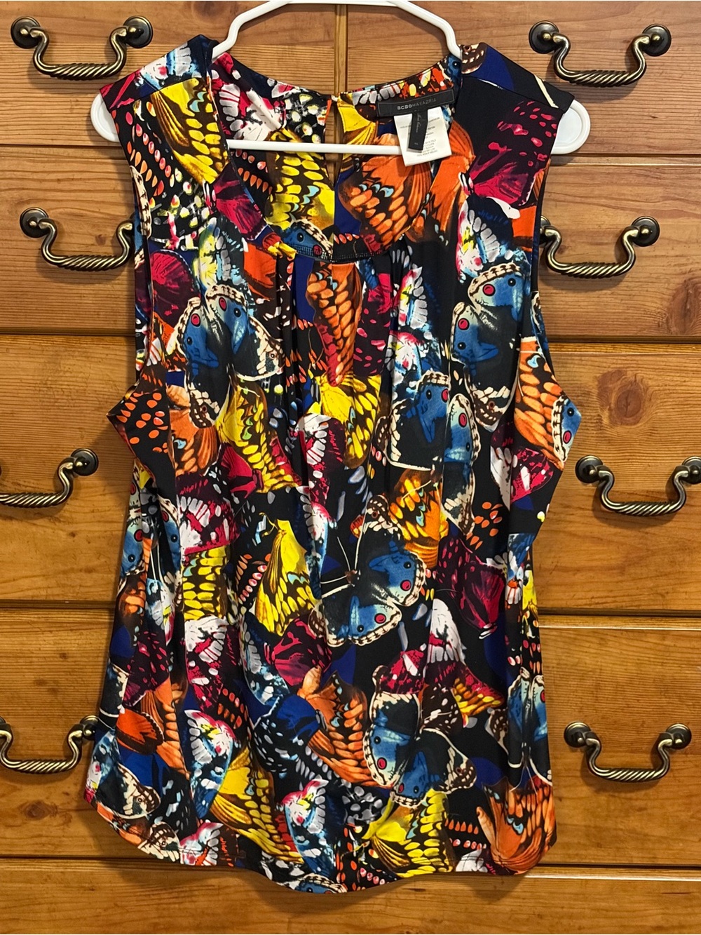 BCBGMaxAzria Multicolor Butterfly Print Sleeveless Top